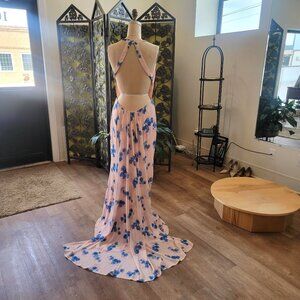 Long GOWN, Open Back, Train, Peach Pink Blue, Train JARLO Size 8 NWT